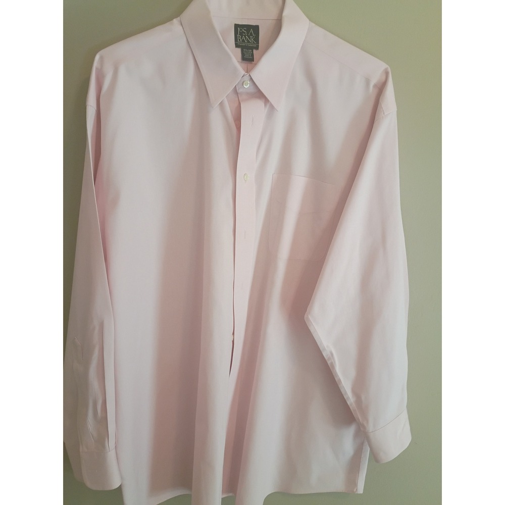 Jos A Bank Travelers Collection Pink Dress Shirt Mens 17.5 34 Cotton Button Down